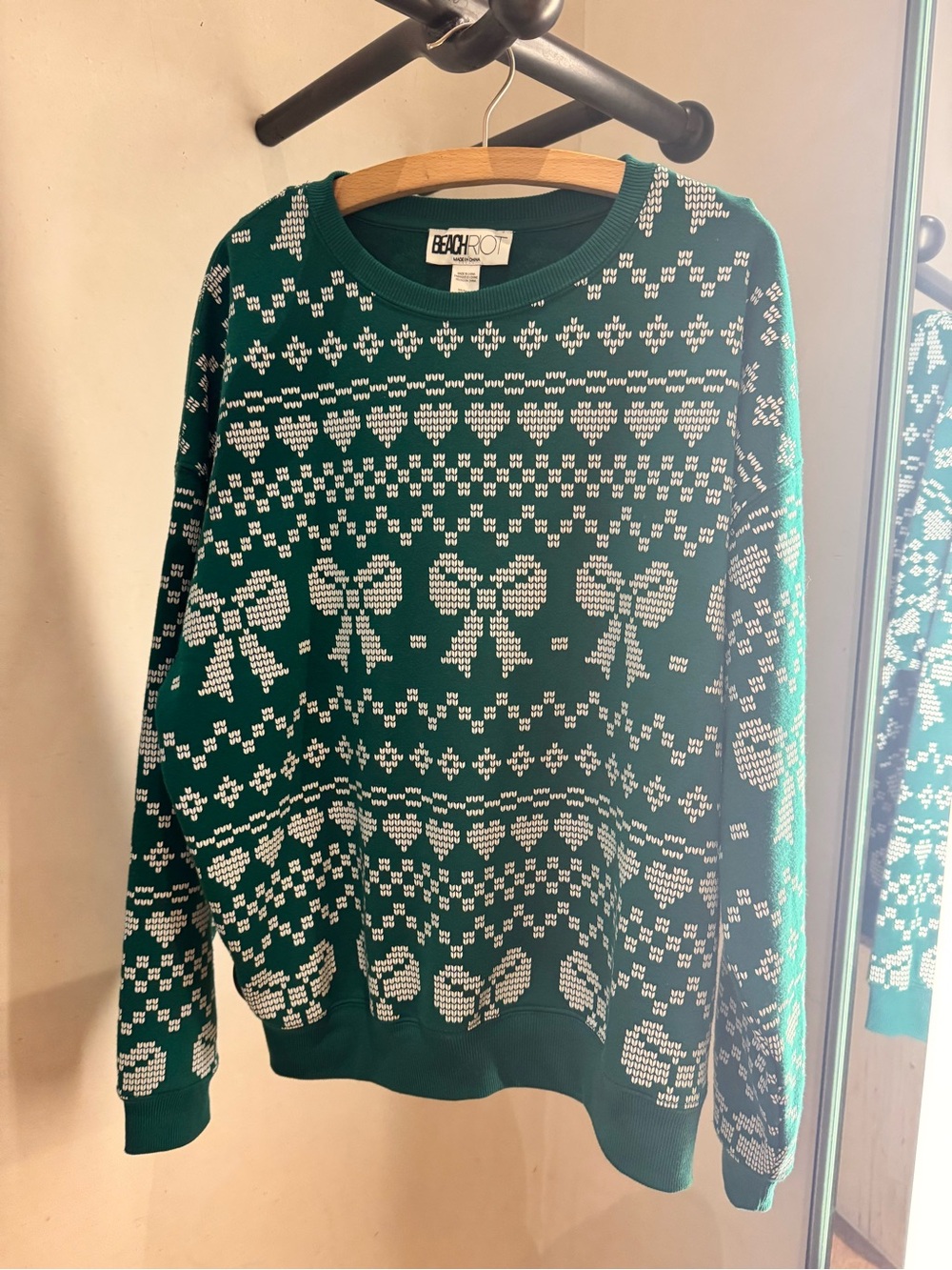 Beach Riot Devin Alpine Crewneck Sweater, Green Pattern - Picture 2 of 7